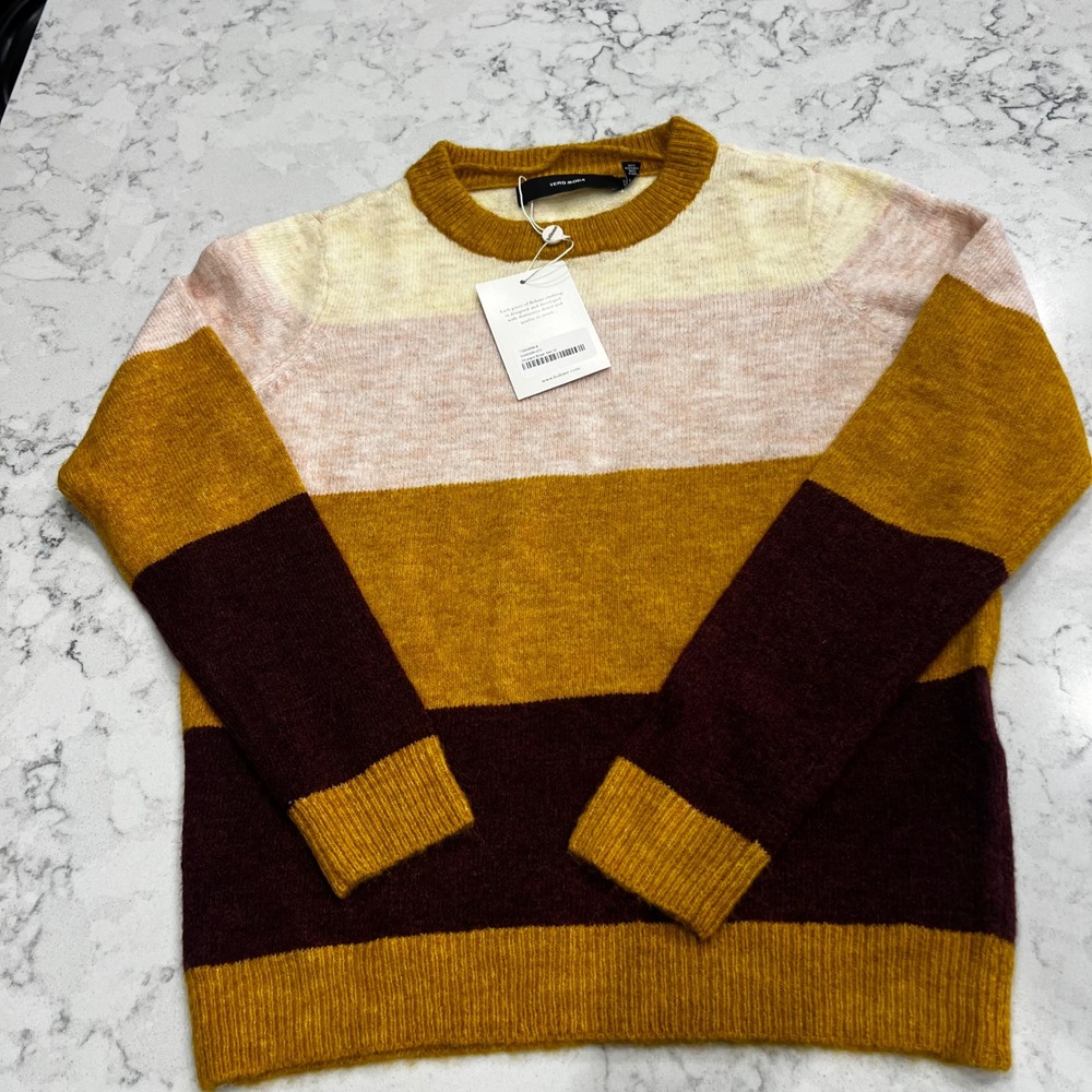 NWT Vero Moda Bohme Striped Sweater - Mustard, Burgundy,‎ Pink - Size Small